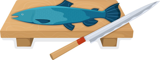 切金枪鱼卷和鲑鱼米诺鱼在木制图片下载