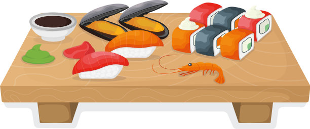将寿司放在厨房木板上的金枪鱼上图片下载