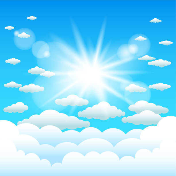 阳光和卡通云的天空图片下载