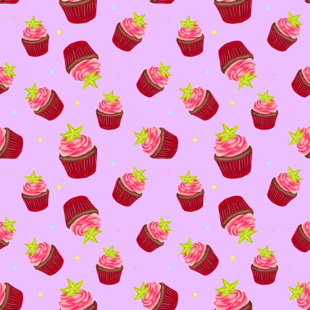 手绘纸杯蛋糕图案的打印设计。手绘粉色奶油纸杯蛋糕图案。松饼。产品包装、面料印花等设计图片下载