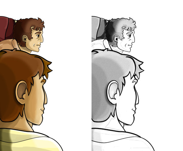 卡通素描场景与罗马或希腊古代人物的战士或角斗士在白色的背景-插图图片下载