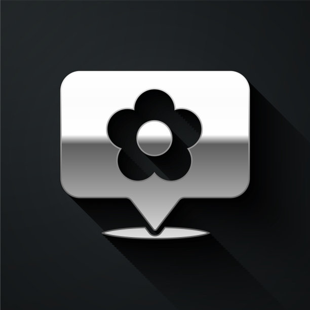 银色位置与花图标孤立在黑色图片下载