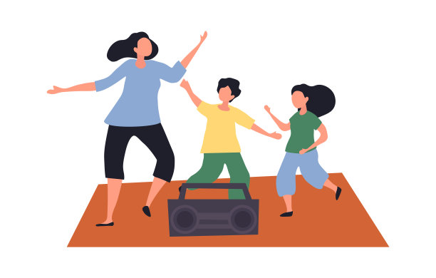 妈妈和孩子们，男孩和女孩一起跳舞图片下载