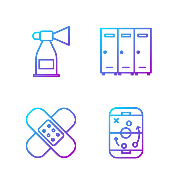 制定线路规划策略，交叉绷带，空气喇叭和更衣室。渐变颜色图标。向量图片下载