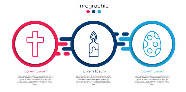 设置线基督教十字架，燃烧的蜡烛和复活节彩蛋。业务信息模板。向量图片下载
