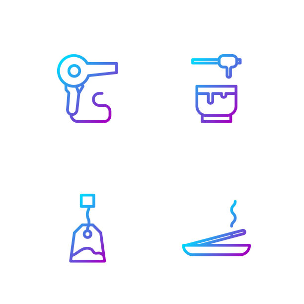 集香薰spa棒，茶包，电吹风，蜂蜜勺和碗。渐变颜色图标。向量图片下载