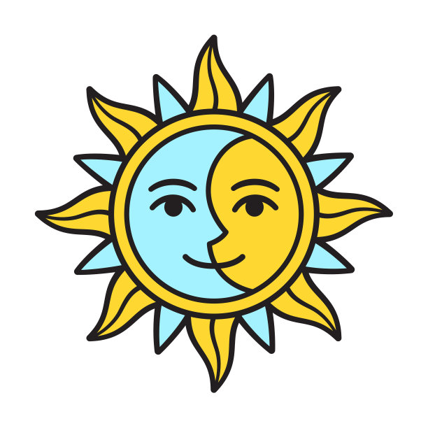 程式化的半太阳和月亮脸图片下载