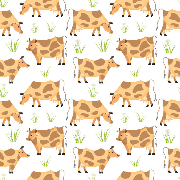 奇形怪状的奶牛吃草无缝图案图片下载