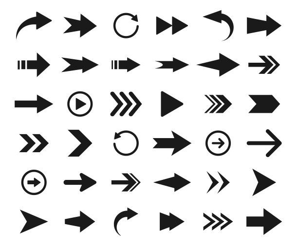 箭头大黑色图标集。用于网页设计，界面，移动应用程序的箭头集合。箭头图标。现代简单箭头。图片下载