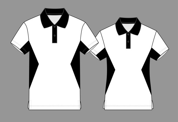 男女马球衬衫设计白色/黑色向量图片下载