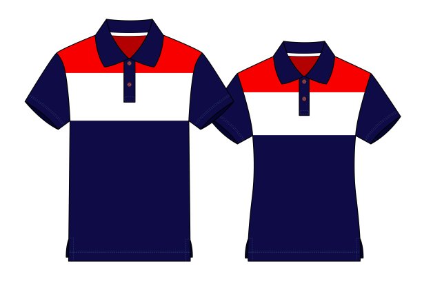 男人和女人马球衬衫设计红色/白色/海军矢量图片下载