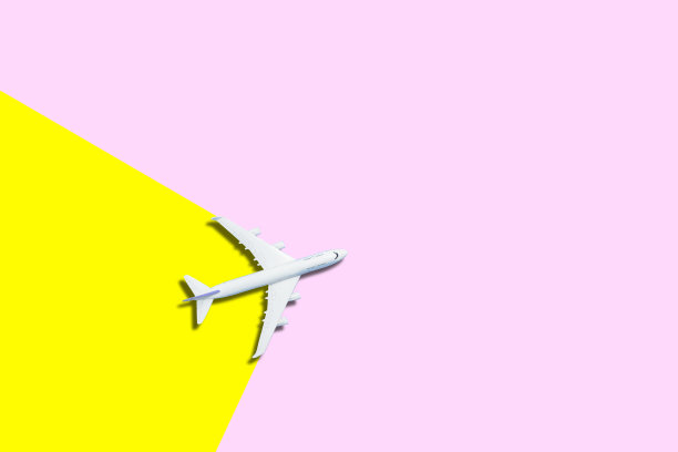 飞机模型，粉彩背景上的飞机。平面设计。三维渲染图片下载