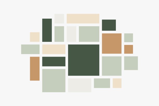 情绪。照片拼贴极简主义的模型，收集与马赛克网格。照片蒙太奇或图片组织。方形的绿色和米色框墙点缀。矢量品牌表示模板图片下载