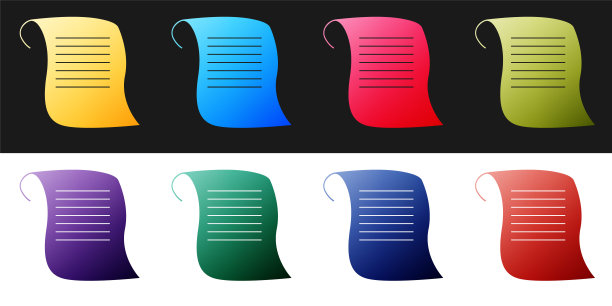 设置纸滚动图标隔离在黑色和白色背景。画布上滚动的迹象。向量图片下载