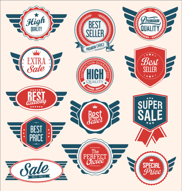 收集蓝色和红色的盾牌徽章和图片下载