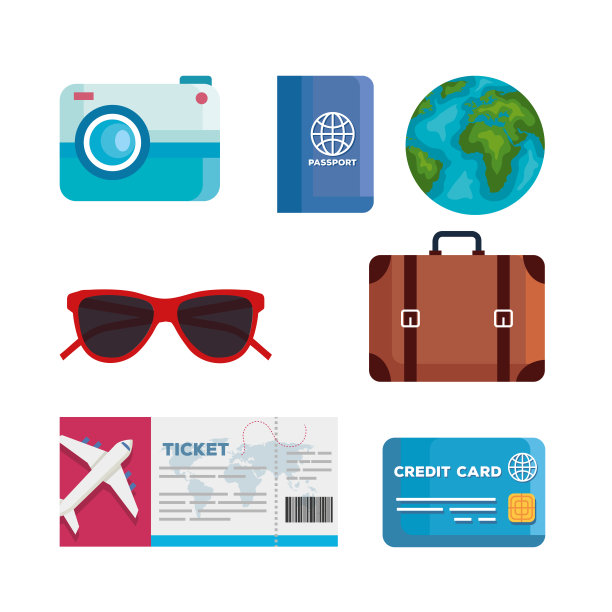 夏季和旅游图标集矢量设计图片下载