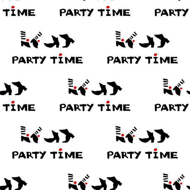 聚会时间图标和书法。无缝的舞步模式。矢量插图。图片下载