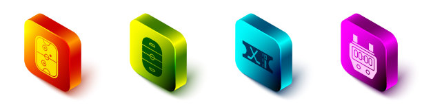 设置等距空气冰球表，冰球场，冰球运动票和秒表图标。向量图片下载