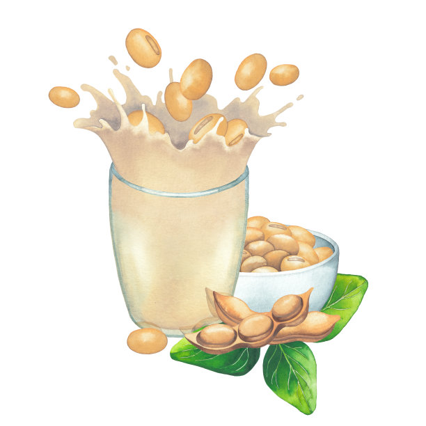 以水彩植物为基础的牛奶溅出用大豆植物装饰的玻璃图片下载