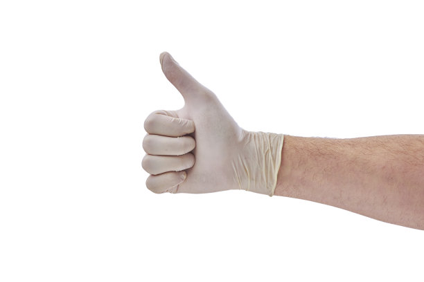 男性手戴白色医用手套，隔离在白色背景上图片下载