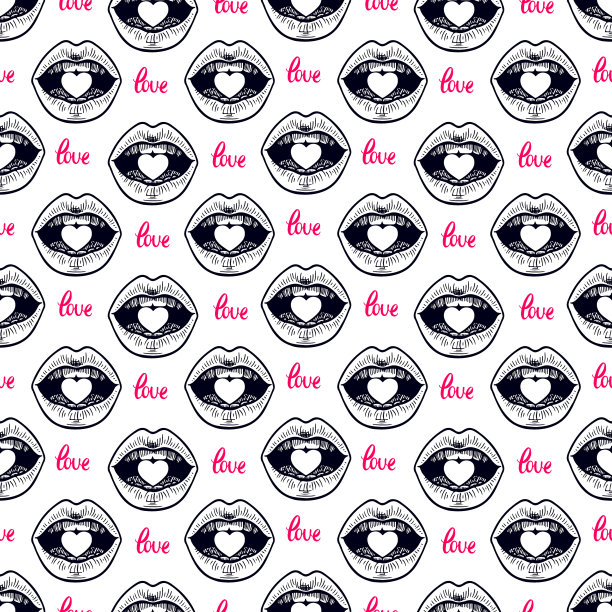 无缝素描嘴唇和糖果图片下载