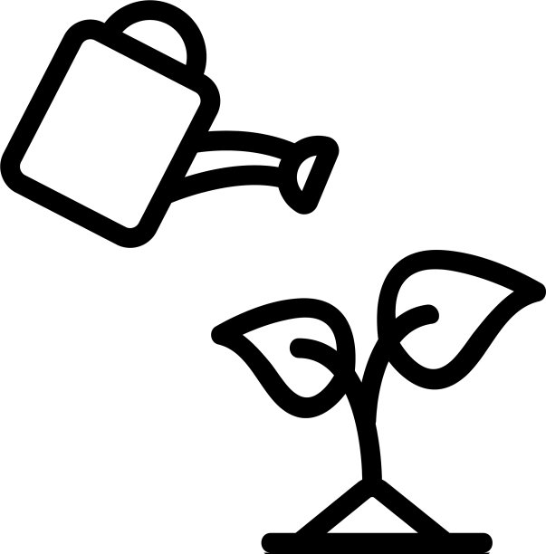 浇水罐上有植物的图标轮廓图片下载