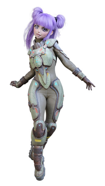 3D插画动画宇航员女孩在白色图片下载