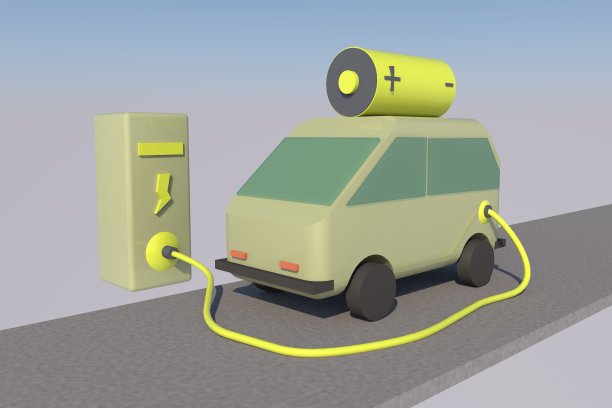 电动汽车、充电站、生态运输三维渲染图片下载