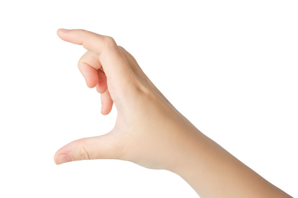 一只美丽的女性手显示了某物的虚拟大小。孤立在白色背景上。图片下载