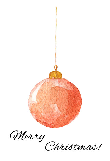 水彩红色圣诞球孤立的白色背景。图片下载