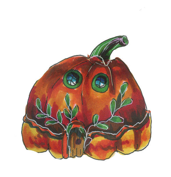 一个漂亮的南瓜房子孤立在白色背景上。水彩房子在南瓜，手绘。水彩插图。图片下载