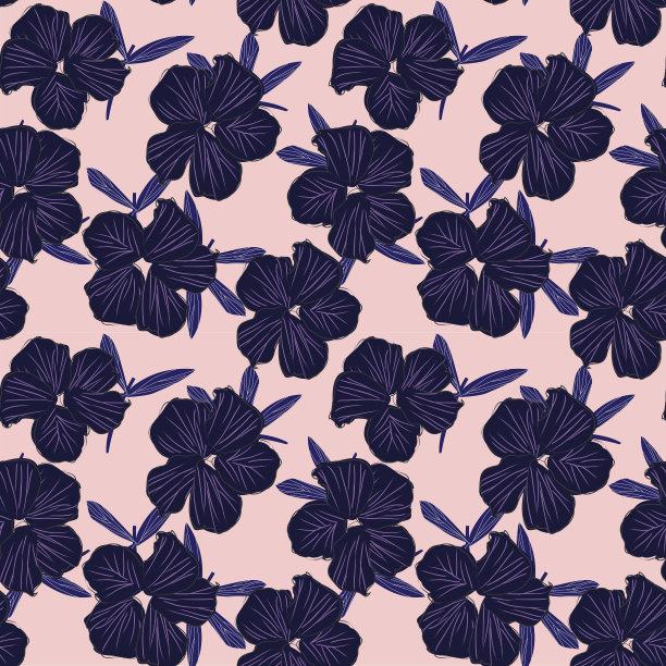 粉红色海军蓝植物花无缝图案图片下载