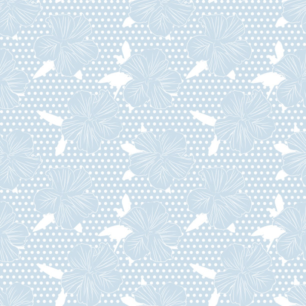 天蓝色植物花卉无缝图案图片下载