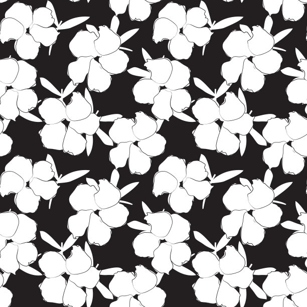 黑白植物花卉无缝图案图片下载