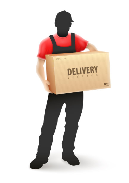 快递员邮递员穿着黑色制服。插图。图片下载