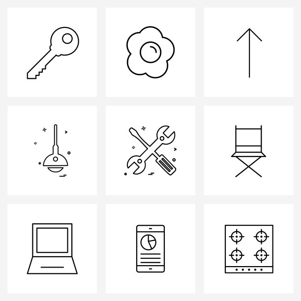 设置9个简单的线条图标为网页和打印这样图片下载