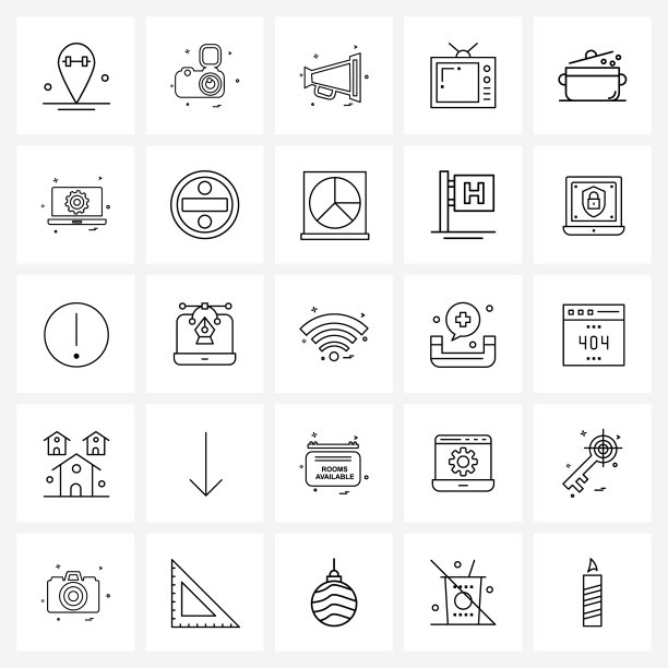 设置25个通用线图标电视技术图片下载