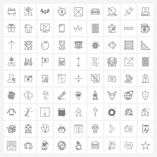 设置81个通用线图标媒体交叉图片下载