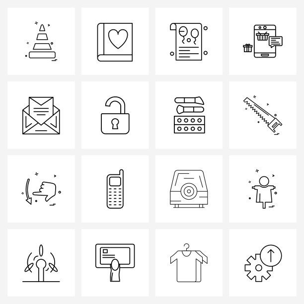 孤立的符号设置16个简单的行图标图片下载