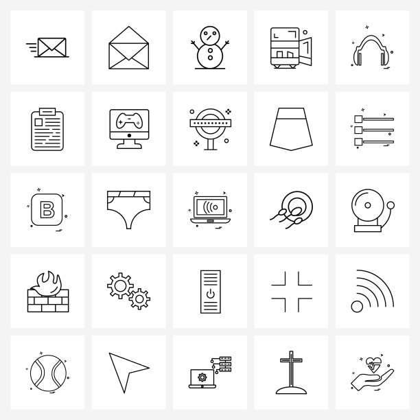 网页和移动头的25个通用线图标图片下载