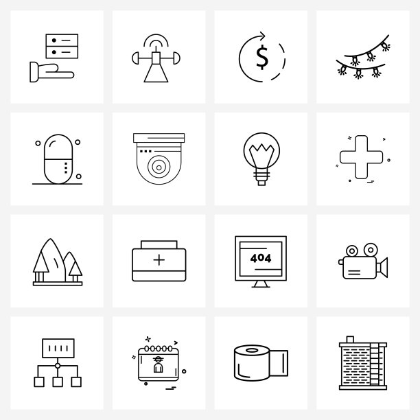 线条图标设置16个现代健康符号图片下载