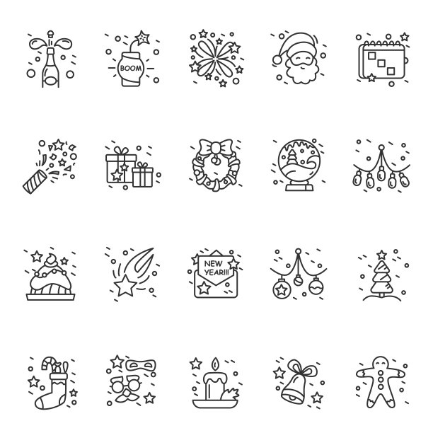 新年图标集。庆祝的插图图片下载