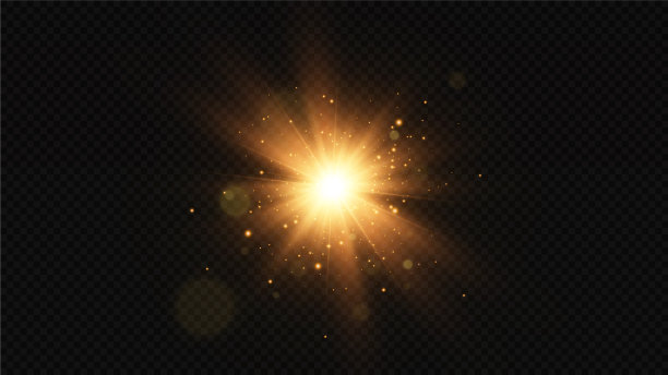 太阳破灭。闪亮的星星。金色的星星孤立在黑色的背景上。效果，闪光，爆炸，金色的光。向量illustration.Set。图片下载