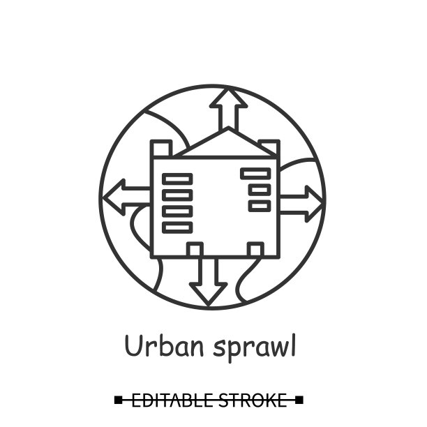 城市化图标。城市蔓延、环境与生态问题的简单矢量图解图片下载