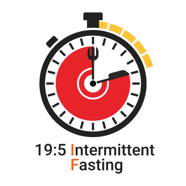 19/5间歇性禁食(IF)是一种限时禁食。每日饮食与禁食期为减肥饮食概念。停止时钟面符号孤立在白色背景上的矢量插图图片下载