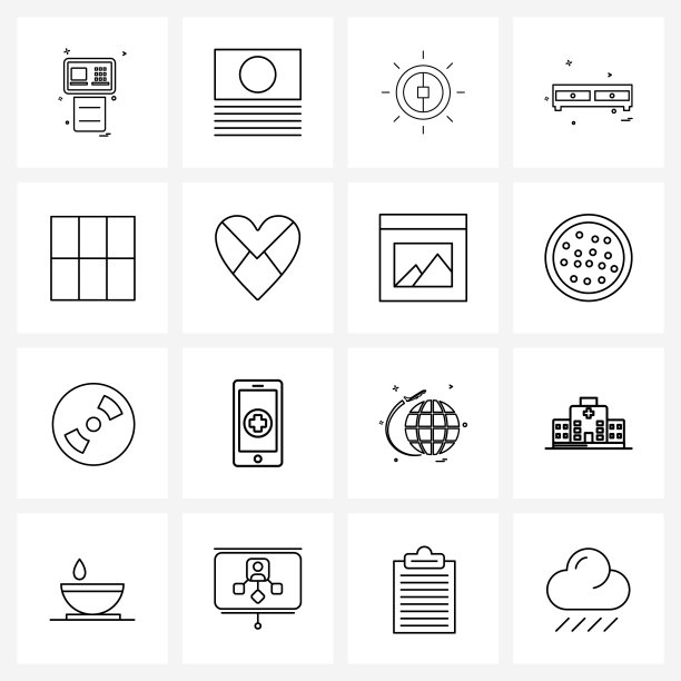16个可编辑的线条图标和现代符号的爱图片下载
