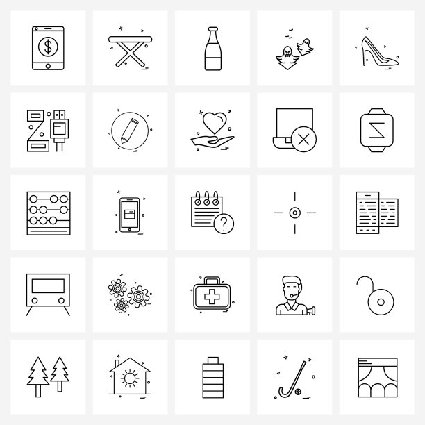孤立的符号设置25个简单的线条图标图片下载