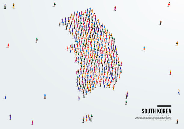 韩国的地图。一大群人形成一个韩国地图的形状。矢量插图。图片下载