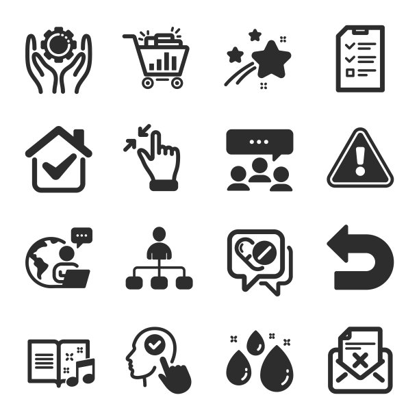 一组业务图标，如会议、管理、医疗药品符号。向量图片下载