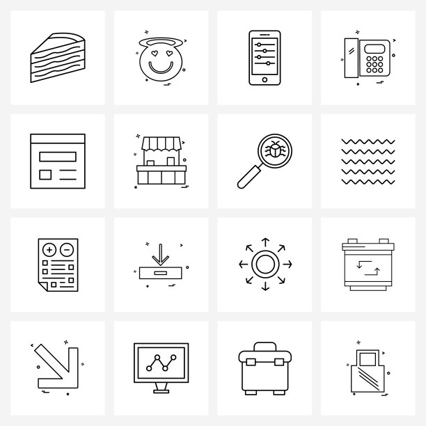 为网页和打印设置16个简单的线条图标图片下载